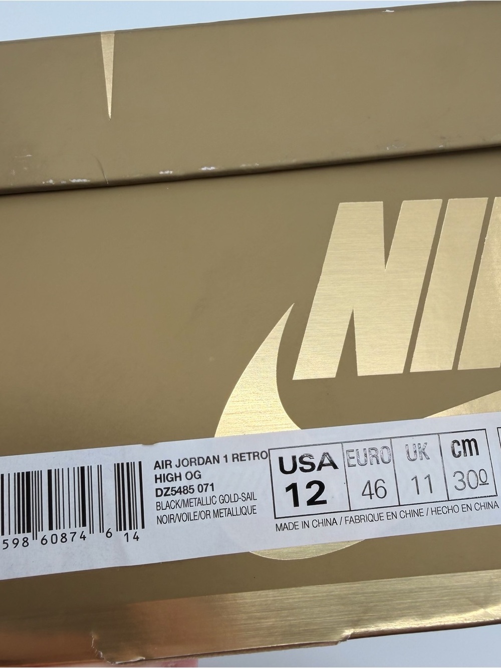 Air Jordan 1 Retro High OG Black Metallic Gold DZ5485-071 Men’s 12 New - Picture 9 of 9